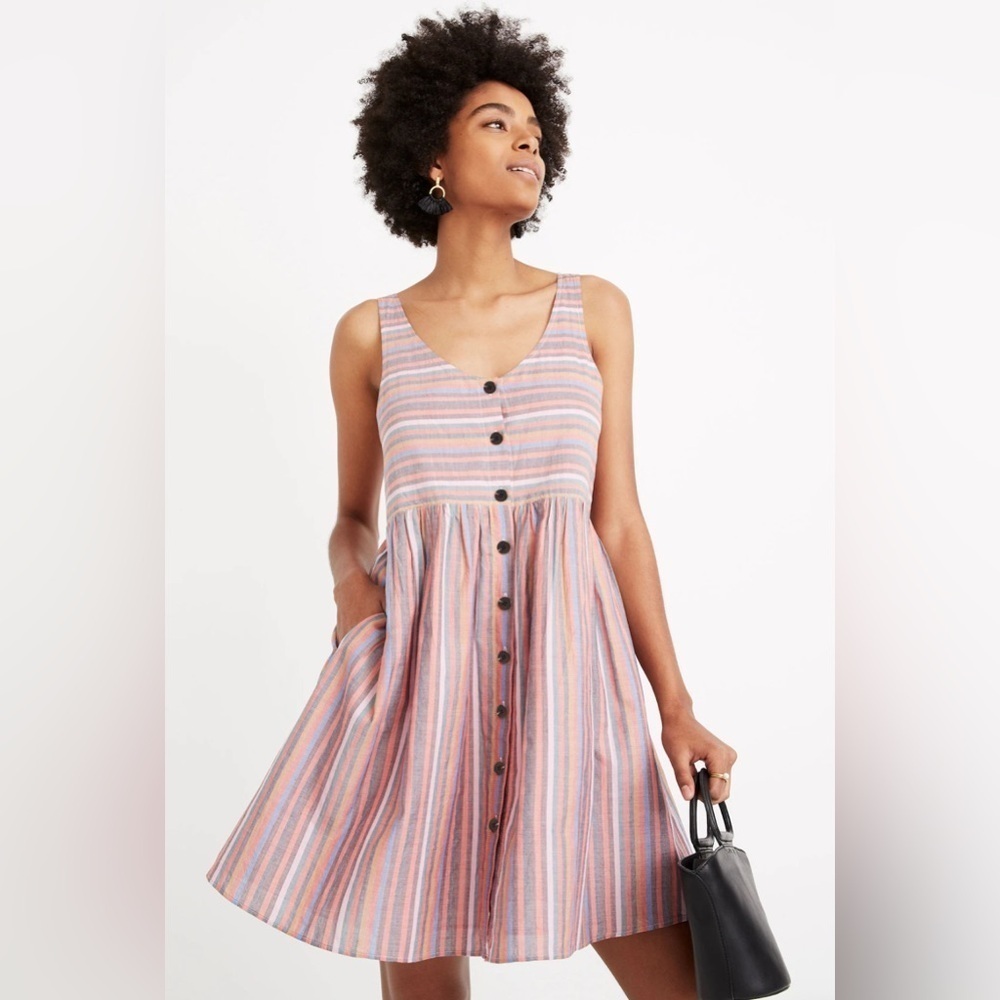 NWT Madewell Scoopneck Tank Dress in Rainbow Stripe Small